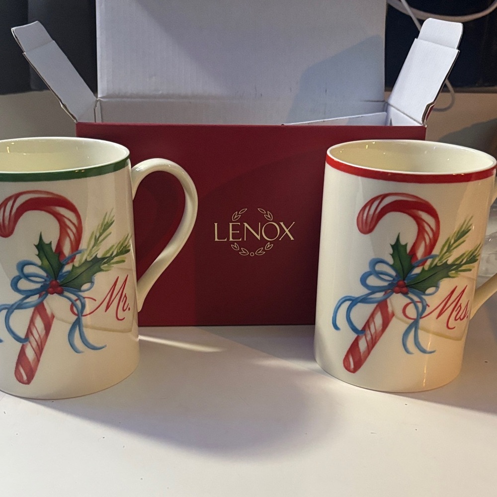 Lenox Candy Cane Mr. and Mrs. Mug Set - Red and Green